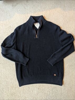 Weatherproof Vintage Navy Quarter-Zip Textured Knit Sweater
